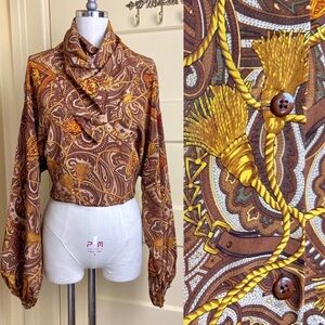 Vintage 100% Silk Novelty Print Scarf Blouse
